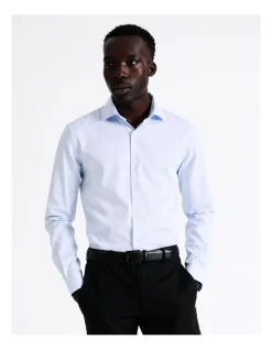 Blaq Slim Long Sleeve 1 Colour Dobby Shirt In Light Blue