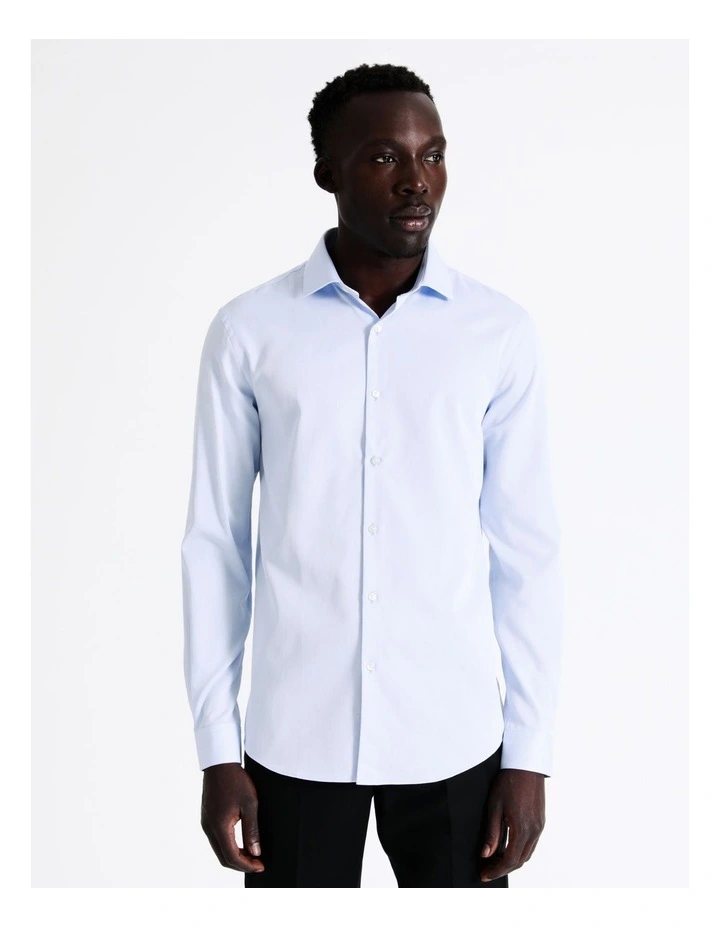 Blaq Slim Long Sleeve 1 Colour Dobby Shirt In Light Blue 4 Blaq Slim Long Sleeve 1 Colour Dobby Shirt In Light Blue - Image 2