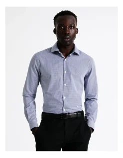 Blaq Tailored Long Sleeve 1 Colour Mini Check Shirt In Navy