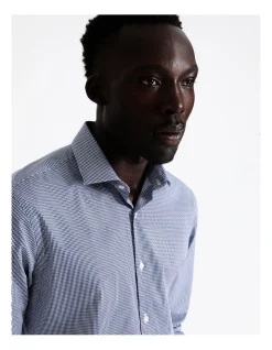 Blaq Tailored Long Sleeve 1 Colour Mini Check Shirt In Navy -Cambridge Clothing shop 940487770 5 720x928