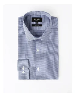 Blaq Tailored Long Sleeve 1 Colour Mini Check Shirt In Navy -Cambridge Clothing shop 940487770 6 720x928