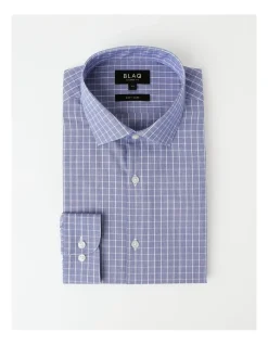 Blaq Tailored Long Sleeve 1 Colour Check Shirt In Blue