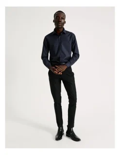 Blaq Tailored Long Sleeve One Colour Dobby Shirt In Blue -Cambridge Clothing shop 940488310 3 720x928