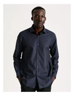 Blaq Tailored Long Sleeve One Colour Dobby Shirt In Blue -Cambridge Clothing shop 940488310 4 720x928