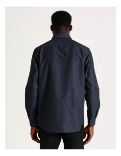 Blaq Tailored Long Sleeve One Colour Dobby Shirt In Blue -Cambridge Clothing shop 940488310 5 720x928
