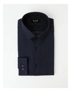 Blaq Tailored Long Sleeve One Colour Dobby Shirt In Blue -Cambridge Clothing shop 940488310 6 720x928