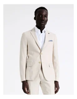Blaq Slim Plain Linen Blend Suit Jacket In Ecru