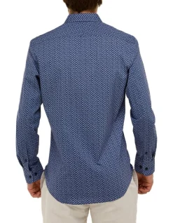 Brooksfield Abstract Floral Print Regular Fit Business Shirt In Navy -Cambridge Clothing shop 943183540 3 720x928