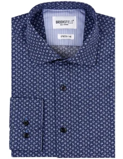 Brooksfield Abstract Floral Print Regular Fit Business Shirt In Navy -Cambridge Clothing shop 943183540 4 720x928