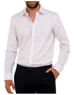 Brooksfield Micro Geo Print Regular Fit Business Shirt In Wine