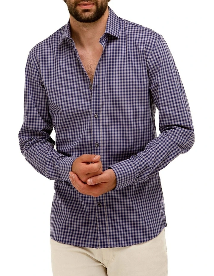 Brooksfield Two Tone Check Slim Fit Dress Shirt In Navy 3 Brooksfield Two Tone Check Slim Fit Dress Shirt In Navy