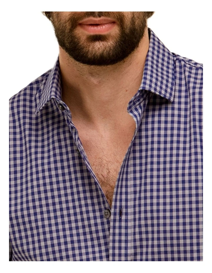 Brooksfield Two Tone Check Slim Fit Dress Shirt In Navy 4 Brooksfield Two Tone Check Slim Fit Dress Shirt In Navy - Image 2