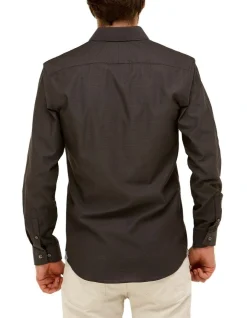 Brooksfield Textured Slim Fit Dress Shirt In Black -Cambridge Clothing shop 943183990 3 720x928