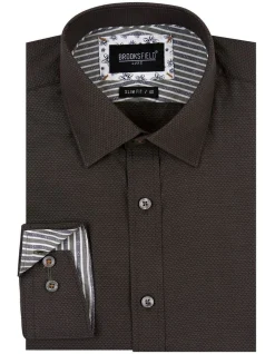 Brooksfield Textured Slim Fit Dress Shirt In Black -Cambridge Clothing shop 943183990 4 720x928