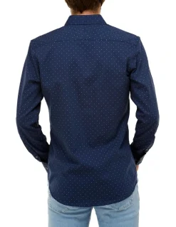Brooksfield Dot Textured Slim Fit Dress Shirt In Navy -Cambridge Clothing shop 943184170 3 720x928