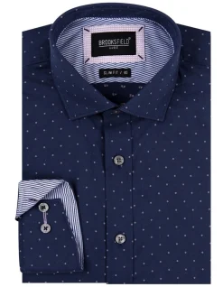 Brooksfield Dot Textured Slim Fit Dress Shirt In Navy -Cambridge Clothing shop 943184170 4 720x928