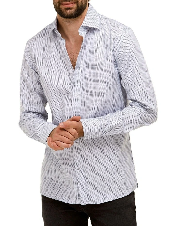 Brooksfield Fine Dot Slim Fit Dress Shirt In White/Navy 3 Brooksfield Fine Dot Slim Fit Dress Shirt In White/Navy