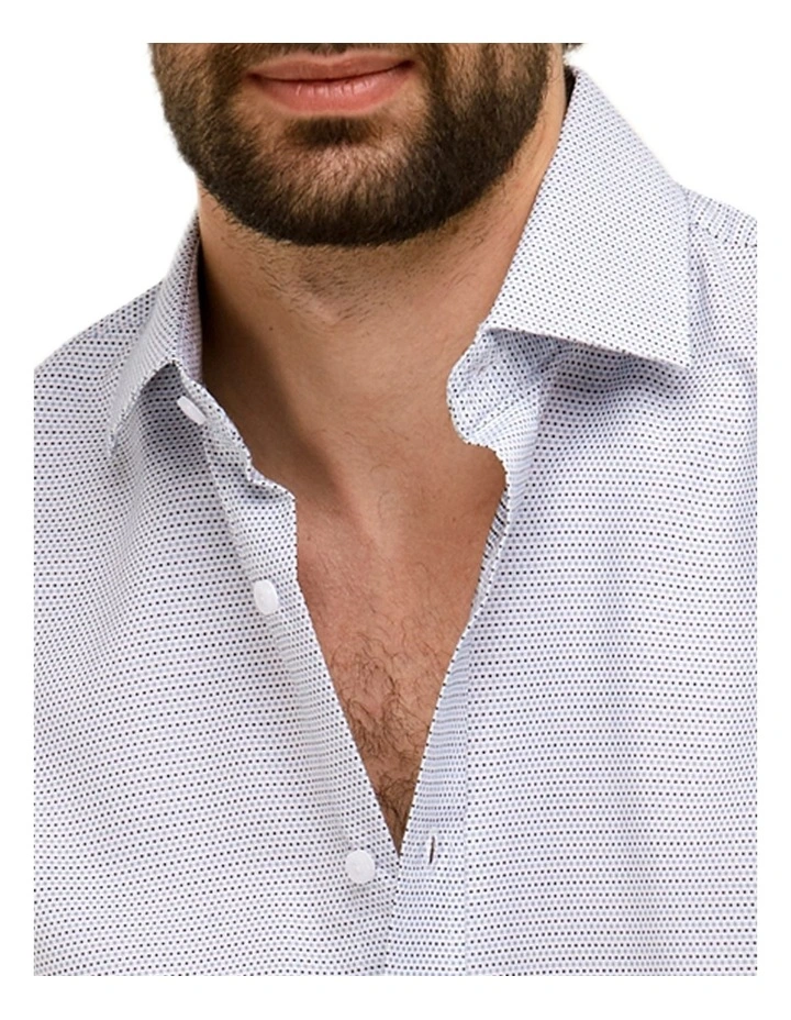 Brooksfield Fine Dot Slim Fit Dress Shirt In White/Navy 4 Brooksfield Fine Dot Slim Fit Dress Shirt In White/Navy - Image 2