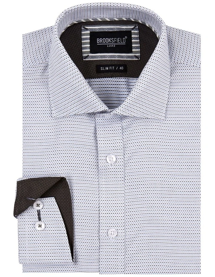 Brooksfield Fine Dot Slim Fit Dress Shirt In White/Navy 6 Brooksfield Fine Dot Slim Fit Dress Shirt In White/Navy - Image 4