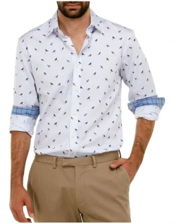 Front Page 2 Brooksfield Bird Print Slim Fit Dress Shirt In White