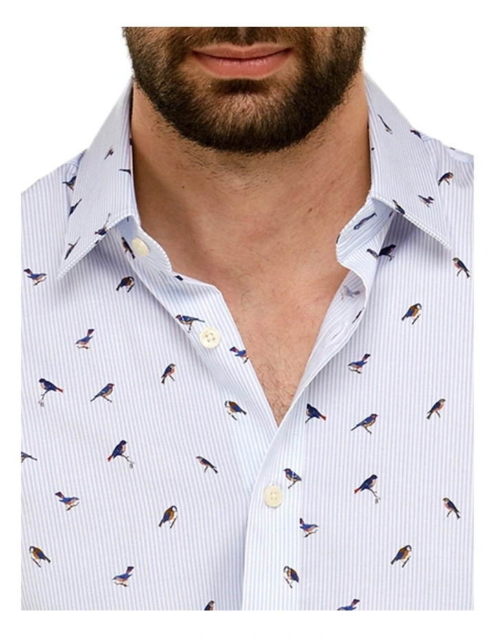 Brooksfield Bird Print Slim Fit Dress Shirt In White 4 Brooksfield Bird Print Slim Fit Dress Shirt In White - Image 2
