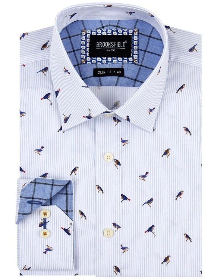 Brooksfield Bird Print Slim Fit Dress Shirt In White 6 Brooksfield Bird Print Slim Fit Dress Shirt In White - Image 4