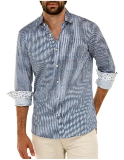 Brooksfield Abstract Geo Print Slim Fit Dress Shirt In Navy