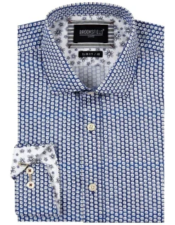 Brooksfield Abstract Geo Print Slim Fit Dress Shirt In Navy -Cambridge Clothing shop 943184530 4 720x928