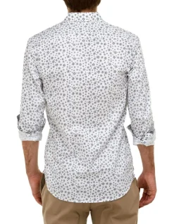 Brooksfield Abstract Floral Print Slim Fit Dress Shirt In White -Cambridge Clothing shop 943184620 3 720x928