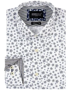 Brooksfield Abstract Floral Print Slim Fit Dress Shirt In White -Cambridge Clothing shop 943184620 4 720x928