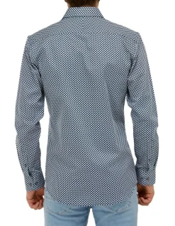 Brooksfield Abstract Print Slim Fit Dress Shirt In Navy -Cambridge Clothing shop 943184710 3 720x928