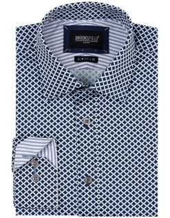 Brooksfield Abstract Print Slim Fit Dress Shirt In Navy -Cambridge Clothing shop 943184710 4 720x928