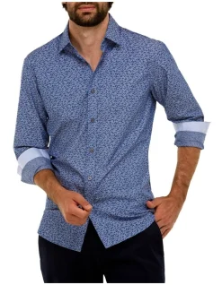 Brooksfield Tonal Print Slim Fit Dress Shirt In Navy