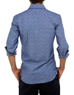 Brooksfield Tonal Print Slim Fit Dress Shirt In Navy -Cambridge Clothing shop 943184800 3 720x928
