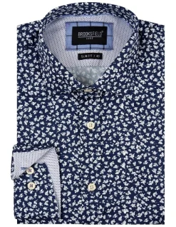 Brooksfield Floral Print Slim Fit Dress Shirt In Navy -Cambridge Clothing shop 943184890 4 720x928