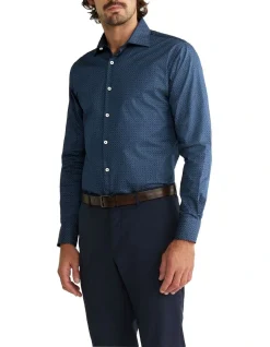Van Heusen Black Label Tailored Long Sleeve 1 Colour Circle Print Shirt In Blue