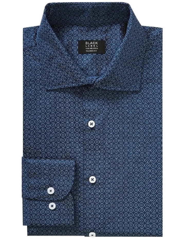 Van Heusen Black Label Tailored Long Sleeve 1 Colour Circle Print Shirt In Blue 5 Van Heusen Black Label Tailored Long Sleeve 1 Colour Circle Print Shirt In Blue - Image 3