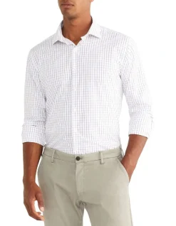 Van Heusen Slim Long Sleeve 2 Colour Mid Check Shirt In White/Brown