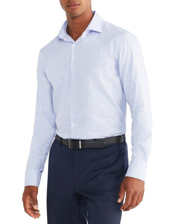 Van Heusen Slim Long Sleeve 1 Colour Dobby Check Shirt In Blue 3 Van Heusen Slim Long Sleeve 1 Colour Dobby Check Shirt In Blue