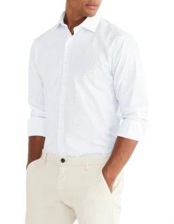 Van Heusen Tailored Long Sleeve 1 Colour Floral Print Shirt In White/Blue