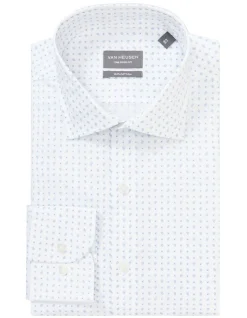 Van Heusen Tailored Long Sleeve 1 Colour Floral Print Shirt In White/Blue -Cambridge Clothing shop 966727090 3 720x928
