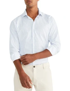 Van Heusen Tailored Long Sleeve 1 Colour Square Print Shirt In White/Blue