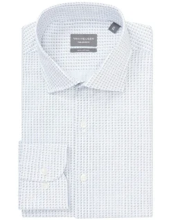 Van Heusen Tailored Long Sleeve 1 Colour Square Print Shirt In White/Blue -Cambridge Clothing shop 966727270 3 720x928