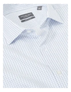 Van Heusen Tailored Long Sleeve 1 Colour Square Print Shirt In White/Blue -Cambridge Clothing shop 966727270 4 720x928