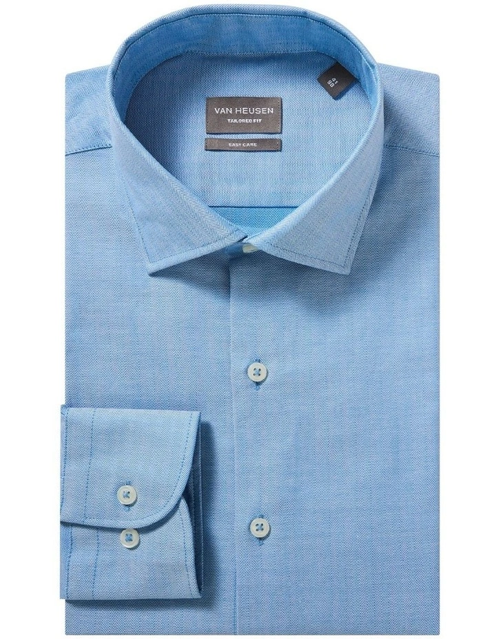 Van Heusen Tailored Long Sleeve 1 Colour Herringbone Shirt In Blue 5 Van Heusen Tailored Long Sleeve 1 Colour Herringbone Shirt In Blue - Image 3