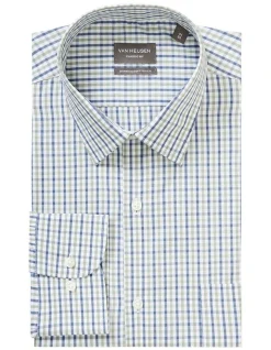 Van Heusen Classic Long Sleeve 2 Colour Mid Check Shirt In Green 8 Van Heusen Classic Long Sleeve 2 Colour Mid Check Shirt In Green -Cambridge Clothing shop 966843460 3 720x928