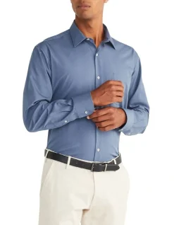 Van Heusen Classic Long Sleeve Plain Twill Shirt In Blue