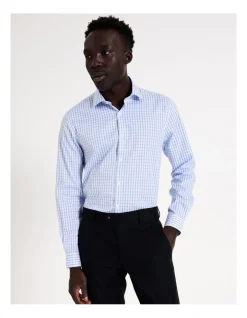 Blaq Tailored Long Sleeve 1 Colour Check Shirt In Blue