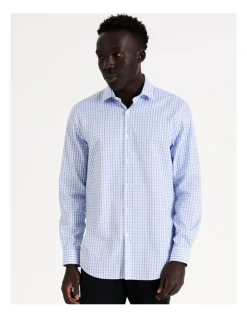 Blaq Tailored Long Sleeve 1 Colour Check Shirt In Blue -Cambridge Clothing shop 967572370 3 720x928