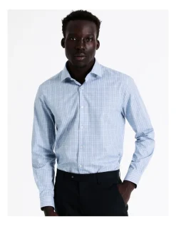 Blaq Tailored Long Sleeve 2 Colour Mid Check Shirt In Blue
